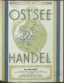 Ostsee-Handel : Wirtschaftszeitschrift für der Wirtschaftsgebiet des Gaues Pommern und der Ostsee und Südostländer Jg. 14, 1934 Nr. 3