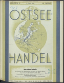 Ostsee-Handel : Wirtschaftszeitschrift f&uuml;r der Wirtschaftsgebiet des Gaues Pommern und der Ostsee und S&uuml;dostl&auml;nder Jg. 14, 1934 Nr. 8