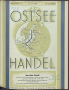 Ostsee-Handel : Wirtschaftszeitschrift für der Wirtschaftsgebiet des Gaues Pommern und der Ostsee und Südostländer Jg. 14, 1934 Nr. 8