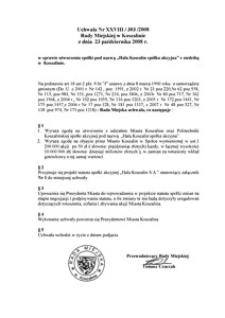 Uchwała Rady Miejskiej w Koszalinie nr XXVIII/303/2008