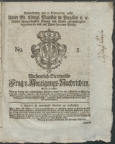 Wochentlich-Stettinische Frag- und Anzeigungs-Nachrichten. 1767 No. 5 + Anhang