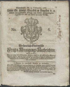 Wochentlich-Stettinische Frag- und Anzeigungs-Nachrichten. 1767 No. 6 + Anhang