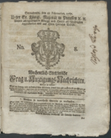 Wochentlich-Stettinische Frag- und Anzeigungs-Nachrichten. 1767 No. 8 + Anhang