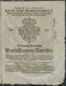 Wochentlich-Stettinische Frag- und Anzeigungs-Nachrichten. 1767 No. 10 + Anhang