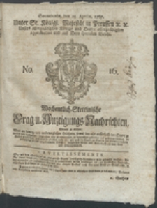 Wochentlich-Stettinische Frag- und Anzeigungs-Nachrichten. 1767 No. 16 + Anhang
