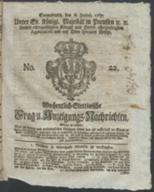Wochentlich-Stettinische Frag- und Anzeigungs-Nachrichten. 1767 No. 22 + Anhang