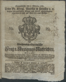 Wochentlich-Stettinische Frag- und Anzeigungs-Nachrichten. 1767 No. 39 + Anhang