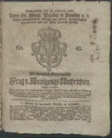 Wochentlich-Stettinische Frag- und Anzeigungs-Nachrichten. 1767 No. 43 + Anhang
