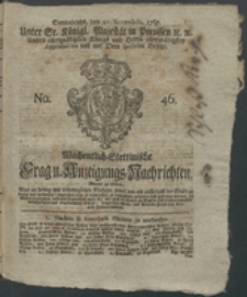 Wochentlich-Stettinische Frag- und Anzeigungs-Nachrichten. 1767 No. 46 + Anhang