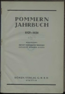 Pommern Jahrbuch. 1925-1926
