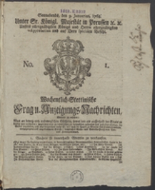 Wochentlich-Stettinische Frag- und Anzeigungs-Nachrichten. 1768 No. 1 + Anhang