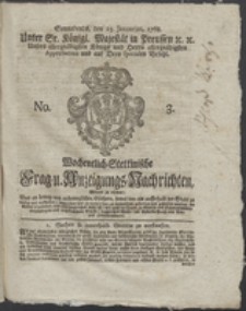 Wochentlich-Stettinische Frag- und Anzeigungs-Nachrichten. 1768 No. 3 + Anhang