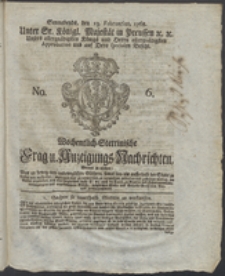 Wochentlich-Stettinische Frag- und Anzeigungs-Nachrichten. 1768 No. 6 + Anhang