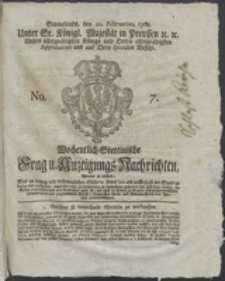 Wochentlich-Stettinische Frag- und Anzeigungs-Nachrichten. 1768 No. 7 + Anhang