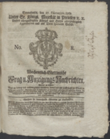 Wochentlich-Stettinische Frag- und Anzeigungs-Nachrichten. 1768 No. 8 + Anhang