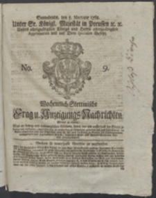 Wochentlich-Stettinische Frag- und Anzeigungs-Nachrichten. 1768 No. 9 + Anhang