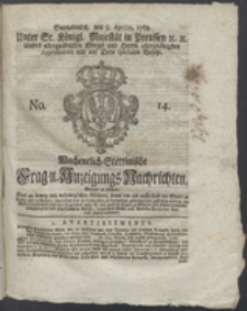 Wochentlich-Stettinische Frag- und Anzeigungs-Nachrichten. 1768 No. 14 + Anhang