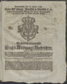 Wochentlich-Stettinische Frag- und Anzeigungs-Nachrichten. 1768 No. 15 + Anhang