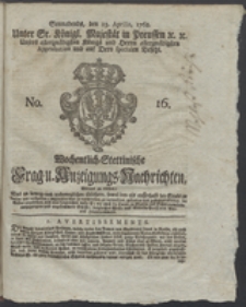 Wochentlich-Stettinische Frag- und Anzeigungs-Nachrichten. 1768 No. 16 + Anhang
