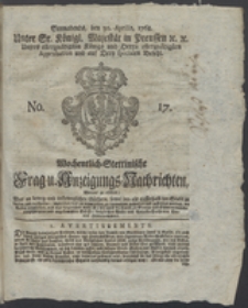 Wochentlich-Stettinische Frag- und Anzeigungs-Nachrichten. 1768 No. 17 + Anhang