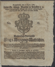 Wochentlich-Stettinische Frag- und Anzeigungs-Nachrichten. 1768 No. 18 + Anhang