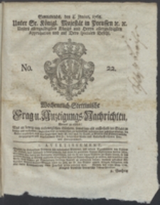 Wochentlich-Stettinische Frag- und Anzeigungs-Nachrichten. 1768 No. 22 + Anhang
