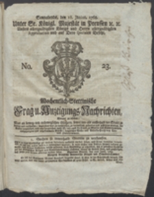 Wochentlich-Stettinische Frag- und Anzeigungs-Nachrichten. 1768 No. 23 + Anhang