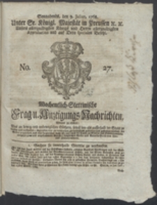 Wochentlich-Stettinische Frag- und Anzeigungs-Nachrichten. 1768 No. 27 + Anhang