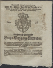 Wochentlich-Stettinische Frag- und Anzeigungs-Nachrichten. 1768 No. 38 + Anhang