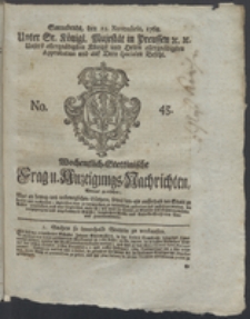 Wochentlich-Stettinische Frag- und Anzeigungs-Nachrichten. 1768 No. 45 + Anhang