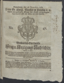 Wochentlich-Stettinische Frag- und Anzeigungs-Nachrichten. 1768 No. 47 + Anhang