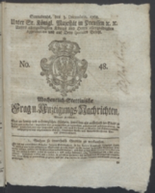 Wochentlich-Stettinische Frag- und Anzeigungs-Nachrichten. 1768 No. 48 + Anhang
