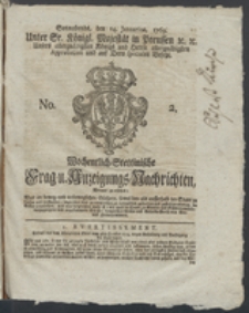 Wochentlich-Stettinische Frag- und Anzeigungs-Nachrichten. 1769 No. 2 + Anhang