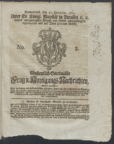 Wochentlich-Stettinische Frag- und Anzeigungs-Nachrichten. 1769 No. 3 + Anhang
