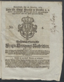 Wochentlich-Stettinische Frag- und Anzeigungs-Nachrichten. 1769 No. 4 + Anhang
