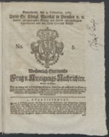 Wochentlich-Stettinische Frag- und Anzeigungs-Nachrichten. 1769 No. 5 + Anhang