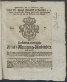 Wochentlich-Stettinische Frag- und Anzeigungs-Nachrichten. 1769 No. 7 + Anhang