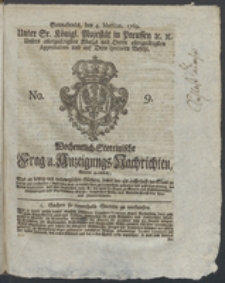 Wochentlich-Stettinische Frag- und Anzeigungs-Nachrichten. 1769 No. 9 + Anhang