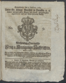 Wochentlich-Stettinische Frag- und Anzeigungs-Nachrichten. 1769 No. 9 + Anhang