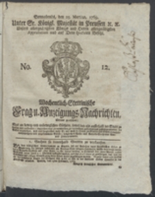 Wochentlich-Stettinische Frag- und Anzeigungs-Nachrichten. 1769 No. 12 + Anhang