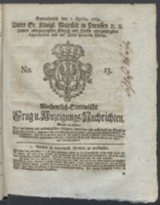 Wochentlich-Stettinische Frag- und Anzeigungs-Nachrichten. 1769 No. 13 + Anhang