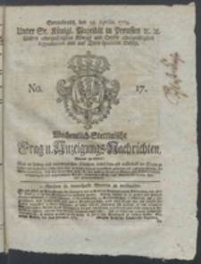 Wochentlich-Stettinische Frag- und Anzeigungs-Nachrichten. 1769 No. 17 + Anhang