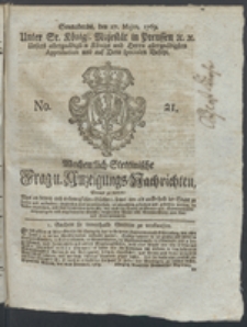Wochentlich-Stettinische Frag- und Anzeigungs-Nachrichten. 1769 No. 21 + Anhang