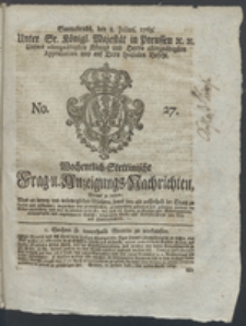 Wochentlich-Stettinische Frag- und Anzeigungs-Nachrichten. 1769 No. 27 + Anhang