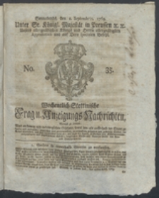 Wochentlich-Stettinische Frag- und Anzeigungs-Nachrichten. 1769 No. 35 + Anhang