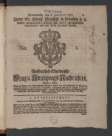 Wochentlich-Stettinische Frag- und Anzeigungs-Nachrichten. 1770 No. 1 + Anhang