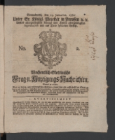 Wochentlich-Stettinische Frag- und Anzeigungs-Nachrichten. 1770 No. 2 + Anhang