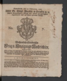 Wochentlich-Stettinische Frag- und Anzeigungs-Nachrichten. 1770 No. 7 + Anhang