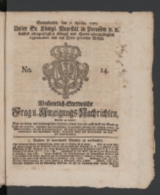 Wochentlich-Stettinische Frag- und Anzeigungs-Nachrichten. 1770 No. 14 + Anhang
