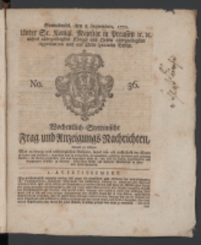 Wochentlich-Stettinische Frag- und Anzeigungs-Nachrichten. 1770 No. 36 + Anhang